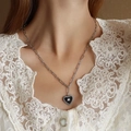 French vintage heart necklace with silver finish and star rhinestone on paperclip chain - Silver Oil Drop Heart (P1019)