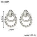 Orecchini a cerchio d'argento multistrato intrecciati da 2,8 cm per 2,4 cm - Stile a Doppio Strato con Trama a Corda Argento (HE1831A)