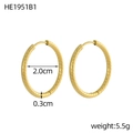 2.0cm PVD gold plated stainless steel twisted hoop earrings with spiral texture - Spiral Twisted Style (HE1951B1)