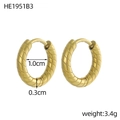 Gold PVD coated stainless steel hoop earrings with striped texture, 1.0cm inner diameter - Spiral Twisted Style (HE1951B3)