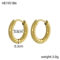 Golden striped stainless steel hoop earrings with twisted texture and 0.8cm inner diameter - Twisted Texture Style (HE1951B6)
