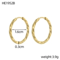 Polished gold PVD stainless steel twisted hoop earrings with 1.6cm diameter and secure clasp - Spiral Twisted Craft Style (HE1952B)