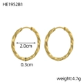 Golden striped PVD stainless steel hoop earrings with 2cm diameter and twisted texture - Twisted Design Style (HE1952B1)