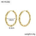 Gold-plated PVD stainless steel twisted rope hoop earrings with 1.8cm inner diameter - Twisted Rope Style (HE1952B2)