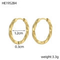 Polished gold PVD stainless steel hoop earrings with 1.2cm twisted spiral texture - Spiral Twisted Craft Style (HE1952B4)