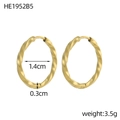 Golden PVD stainless steel hoop earrings with textured stripes and 1.4cm inner diameter - Twisted Texture Style (HE1952B5)