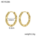 Textured gold-plated stainless steel hoop earrings with 8mm inner diameter and 3mm thickness - Spiral Texture Craft Style (HE1952B6)