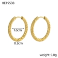 Golden stainless steel hoop earrings featuring 1.6cm inner diameter and hammered texture - Hammered Texture Style (HE1953B)