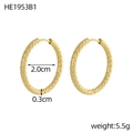 Golden PVD stainless steel hoop earrings with hammered texture finish, 2.0cm inner diameter - Hammered Craft Style (HE1953B1)