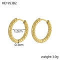 Golden stainless steel hoop earrings with hammered texture finish, 12mm inner diameter - Hammered Craft Style (HE1953B2)
