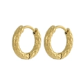 Polished gold PVD stainless steel hoop earrings with unique hammered textured finish - Hammered Dotted Style (HE1953B4)