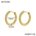 Gold plated stainless steel hoop earrings with textured honeycomb pattern 10mm inner diameter - Honeycomb Hammered Style (HE1953B5)