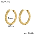 Textured gold-plated stainless steel hoop earrings with 1.4cm inner diameter - Hammered Honeycomb Style (HE1953B6)