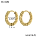 Gold plated stainless steel hoop earrings with hammered texture and 8mm inner diameter - Hammered Process Style (HE1954B)