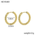 Golden stainless steel hoop earrings with diamond-cut texture and 1.4cm inner diameter - Diamond Cut Texture Style (HE1954B1)