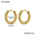 Golden textured stainless steel hoop earrings in 10mm diameter with hammer finish - Hammered Litchi Grain Style (HE1954B3)