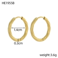 Gold-plated twisted stainless steel hoop earrings with 1.4cm inner diameter and 3.6g weight - Spiral Stripe Design Style (HE1955B)