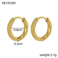 Gold plated stainless steel twisted hoop earrings with 0.8cm inner diameter for daily wear - Twisted Braid Texture Style (HE1955B1)