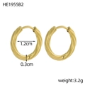 Golden stainless steel hoop earrings with a twisted rope pattern and 1.2cm inner diameter - Spiral Twisted Style (HE1955B2)