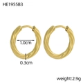 Golden PVD stainless steel hoop earrings with 1.0cm inner diameter and twisted texture - Spiral Twisted Texture Style (HE1955B3)