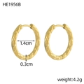 PVD gold plated stainless steel hoop earrings with hammered texture and snap closure - Even Hammered Dotted Style (HE1956B)