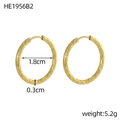 Golden pvd stainless steel striped hoop earrings with textured hammered finish 1.8cm - Hammered Grooved Style (HE1956B2)