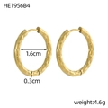Golden PVD stainless steel hoop earrings featuring 1.6cm inner diameter and hammered texture - Hammered Texture Style (HE1956B4)