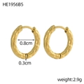 Gold PVD coated stainless steel hoop earrings with hammered texture and 8mm inner diameter - Vintage Hammered Texture Style (HE1956B5)
