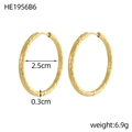Golden striped PVD stainless steel hoop earrings with textured finish and 25mm diameter - Embossed Dotted Style (HE1956B6)