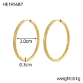 Textured PVD gold plated stainless steel hoop earrings with 30mm diameter hammered finish - Hammered Texture Style (HE1956B7)