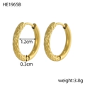 PVD gold plated stainless steel textured hoop earrings with a 1.2cm inner diameter - Hammered Front Style (HE1965B)