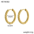 Golden PVD stainless steel hoop earrings with 1.4cm inner diameter and hammered texture - Hammered Texture Craft Style (HE1965B2)