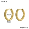 Golden stainless steel hoop earrings with textured spiral design and clicker closure - Spiral Textured Style (HE1967B)