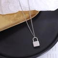 Minimalist silver padlock pendant necklace in polished finish for women jewelry - Steel Color Flat Lock (P448) 45+5cm