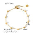 Primer plano de pulsera de acero inoxidable bañada en oro de 18K con cubos y cierre de langosta - Pulsera Fina de Cuentas Cuadradas - Dorado (HF-S4213-G)