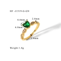Macro di anello placcato oro 18K con zircone verde a cuore e dimensioni dettagliate - US 6 / Oro Strass Verde (HF-J1519-G-GN)