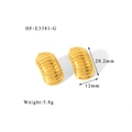 Dettaglio orecchini a cerchio in acciaio al titanio dorato da 20,2 mm con trama a coste - Stile a Costine Semicircolare (HF-E3381-G) / Oro