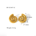 Detail van 18K vergulde titanium stalen spiraal oorbellen met 30,4 mm hoogte - Spiraal Gekruld Stijl (HF-E3487-G)