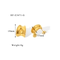 Detail view of 18K gold geometric curved earrings showing 19mm size and 8g weight specs - Gold Arched Wide Surface Style (HF-E3471-G)