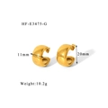 Detail showing 20mm chunky gold hoop earrings with dimensions and 10.2g weight specs - Gold Round Chunky Style (HF-E3475-G)