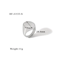 Polished silver signet ring detail with 20.6mm diameter face and 11g weight specs - Silver Round Signet Style (HF-J1533-S)
