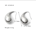Polished silver teardrop earrings in 18K hollow design with dimension marks - Silver Minimalist Polished (HF-E3450-S)