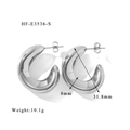 Détail de boucles d'oreilles créoles en C argentées, diamètre 31,8mm et épaisseur 8mm - Boucles d'oreilles argentées créoles larges (HF-E3536-S)