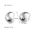 Bright silver teardrop hollow earrings with inlaid rhinestones measuring 32mm by 14.5mm - Silver Clear Rhinestone (HF-E3451-3)