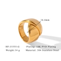 Dettaglio anello intrecciato in acciaio placcato oro 18K con diametro di 16,4mm - Stile Incrociato (HF-J1555-G)