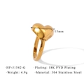Detailed view of 15mm 18K gold-plated heart ring showing its 4.9g weight and material data - Heart Design (HF-J1542-G)