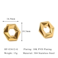 Dimensions techniques des boucles d'oreilles hexagonales en acier doré 18 carats - Style Géométrique Hexagonal (HF-E3612-G)