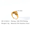Detail van de 14,2 mm hartvormige 18K PVD vergulde roestvrijstalen ring met afmetingen - Dikke Oppervlakte Hart Stijl (HF-J1568-G)
