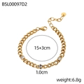 Detail view of gold Cuban link bracelet with clear cubic zirconia and lobster clasp - White Gem Style (BSL00097D2)