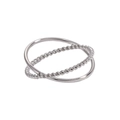 Minimalist silver double layered cross ring with twisted and smooth stainless steel bands - US 5 / Steel